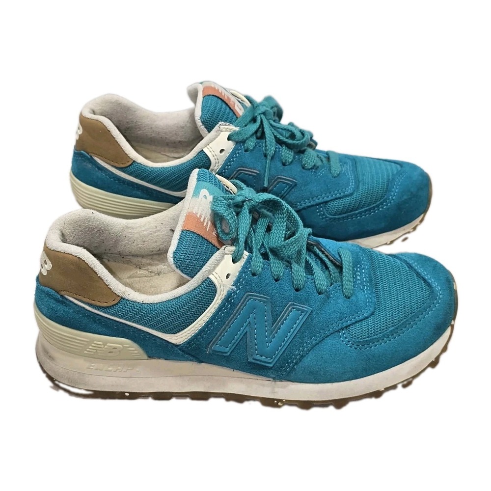 New Balance 574 Women's 6 Teal Turquoise Suede Mesh Retro Sneakers Guc